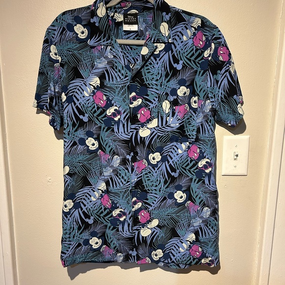 Disney Other - Disney 100% Rayon Men's Blue Mickey Mouse Tropical Hawaiian Shirt
